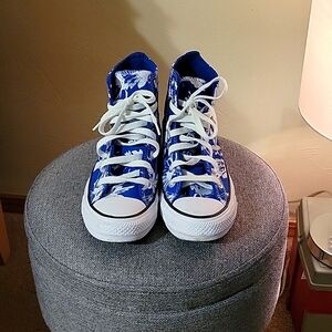 Blue High Top Converse w/ floral pattern